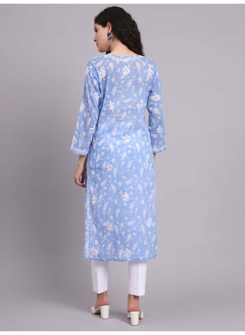 Alaya Hand Embroidered Chikankari Mulmul Cotton Kurta-AL4072 - Image 3