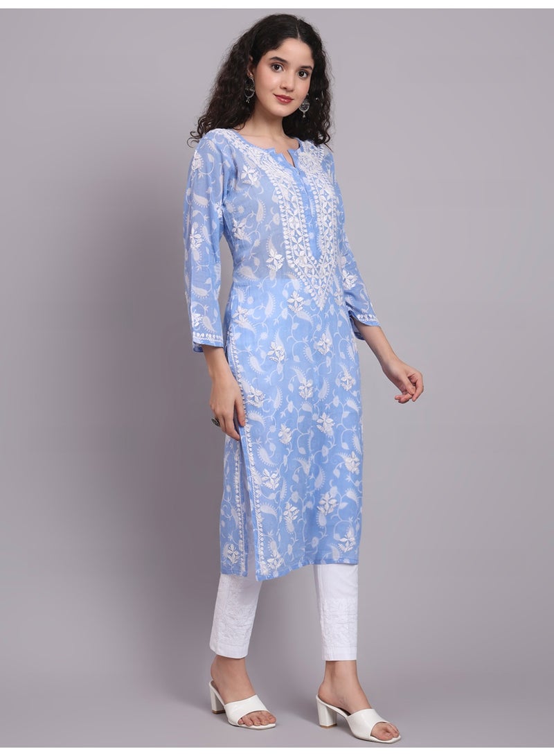 Alaya Hand Embroidered Chikankari Mulmul Cotton Kurta-AL4072 - Image 5