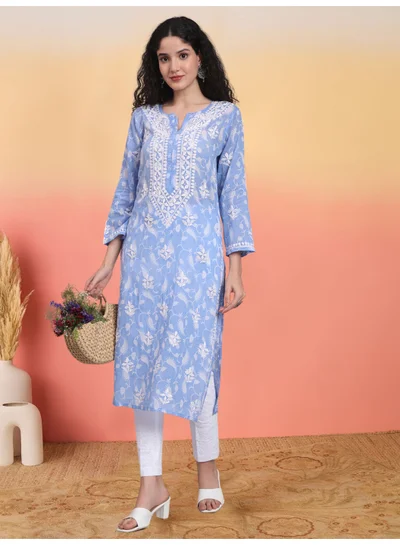 Alaya Hand Embroidered Chikankari Mulmul Cotton Kurta-AL4072