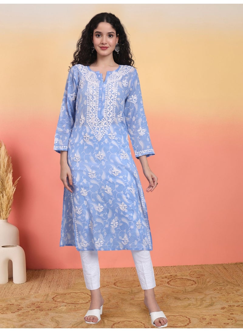 Alaya Hand Embroidered Chikankari Mulmul Cotton Kurta-AL4072 - Image 2