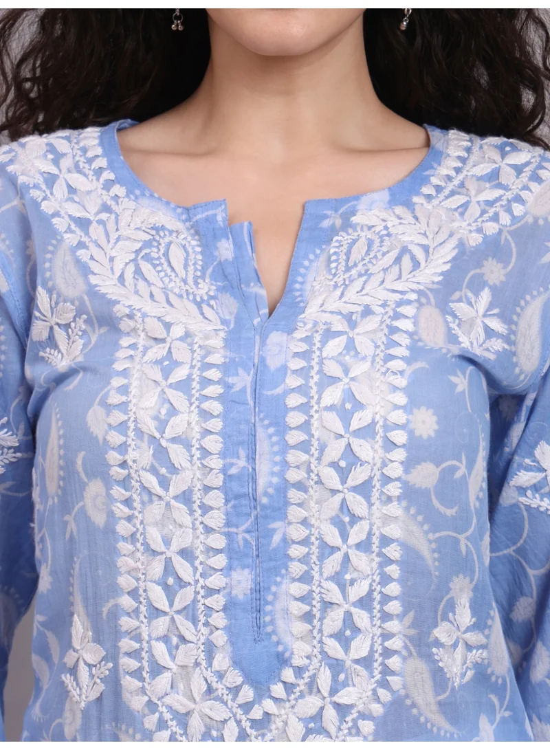 Alaya Hand Embroidered Chikankari Mulmul Cotton Kurta-AL4072