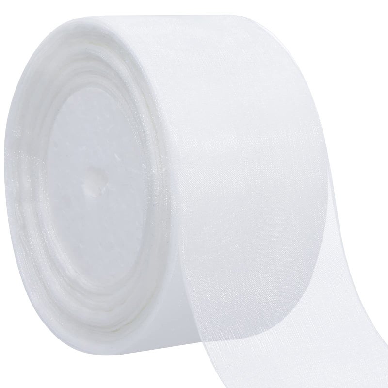Hapeper 2 Inch Sheer Organza Chiffon Ribbon for Bouquet Home Party Decoration 50 Yards White