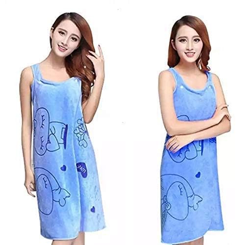 ShopiMoz ShopiMoz Women's Polycotton Bath Robe Bath Soft Convenient Wearable SPA Shower Fast Dry Beach Dress, Bath Skirt Wearable Drying Dress Magic Towel (Blue Color) - Image 1