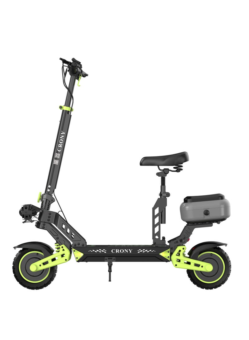 CRONY D2 Dual Motor High-Speed Electric Scooter with Seat, 4000W Peak Power, 48V 18.2Ah Battery, Up to 70KM/H, 3 Speed Modes, Dual Suspension, APP Control, RGB Ambient Lights, Rear Storage Box, Phone Holder, Rearview Mirrors, Dual Drive, Foldable Adult E-Scooter for City Commuting, Off-Road Riding & Long Distance Travel,D2 Dual Motor High speed E-Scooter with APP+Seat - Image 1