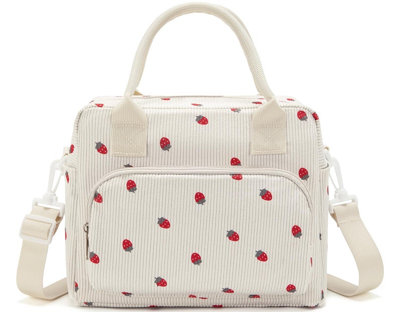 OYLOLA Lunch Bag Women Lunch Box for Women Adult Cute Insulated Lunch Bag Lager Cooler Lunch Tote Bags for Work Picnic (Light Yellow-Strawberry) - Image 1