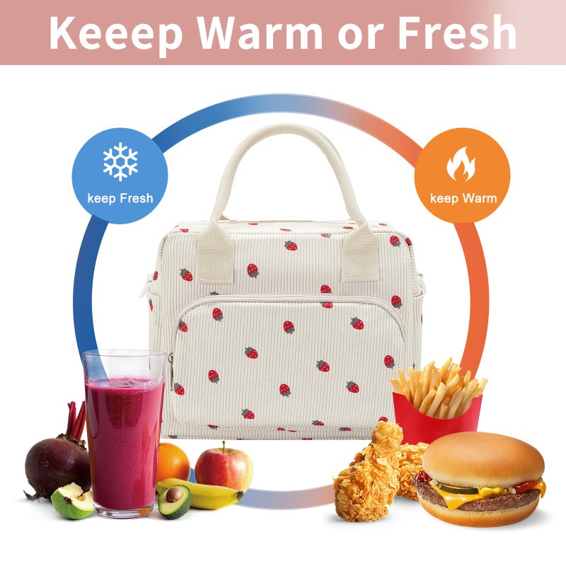 OYLOLA Lunch Bag Women Lunch Box for Women Adult Cute Insulated Lunch Bag Lager Cooler Lunch Tote Bags for Work Picnic (Light Yellow-Strawberry) - Image 4