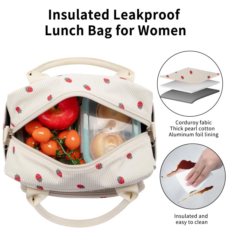 OYLOLA Lunch Bag Women Lunch Box for Women Adult Cute Insulated Lunch Bag Lager Cooler Lunch Tote Bags for Work Picnic (Light Yellow-Strawberry) - Image 5