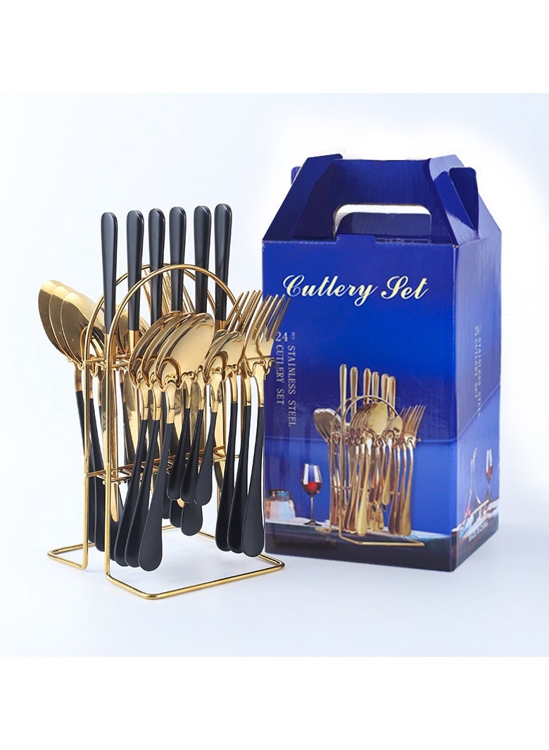 KUYING Stainless Steel Tableware Set Of 24 Pieces Western Knife Fork Spoon Set 
