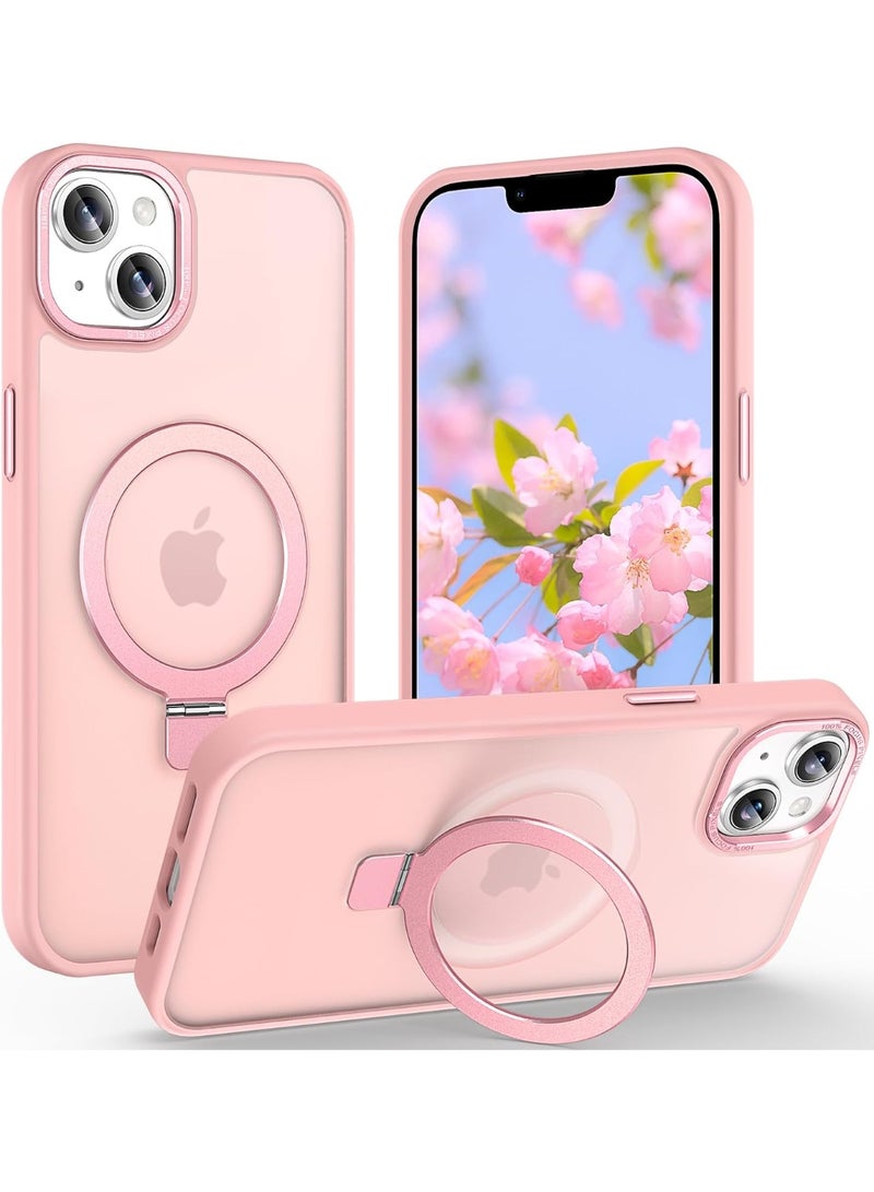 Magnetic for iPhone 13/14 Case with Ring Stand, [10 FT Drop Protection] [Velvety Touch] Slim Translucent Matte Back Shockproof Phone Case for iPhone 13/14 6.1'', (Pink) - Image 1