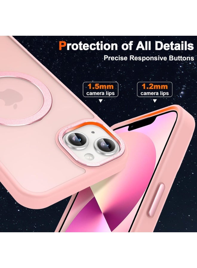 Magnetic for iPhone 13/14 Case with Ring Stand, [10 FT Drop Protection] [Velvety Touch] Slim Translucent Matte Back Shockproof Phone Case for iPhone 13/14 6.1'', (Pink) - Image 4