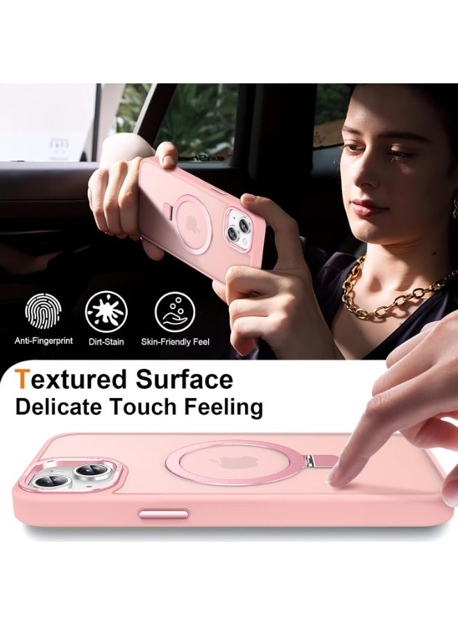 Magnetic for iPhone 13/14 Case with Ring Stand, [10 FT Drop Protection] [Velvety Touch] Slim Translucent Matte Back Shockproof Phone Case for iPhone 13/14 6.1'', (Pink) - Image 2