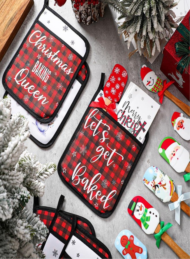 Layhit 18 Pcs Pot Holders with Silicone Spatulas Funny Baking Theme Pot Holders Gift Resistant Oven Mitts Cooking Pocket Potholders(Snowman) - Image 2