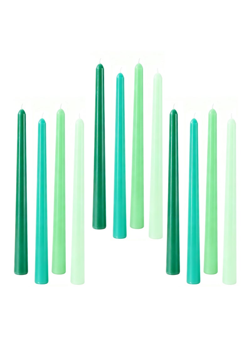 12 Pcs Gradient Green Taper Candles - 10 Inch 25cm 0.87 Inch 2.2cm Diameter Unscented Smokeless Dripless Decorative Candlesticks for Home Wedding Dinner Party Centerpiece - Image 1