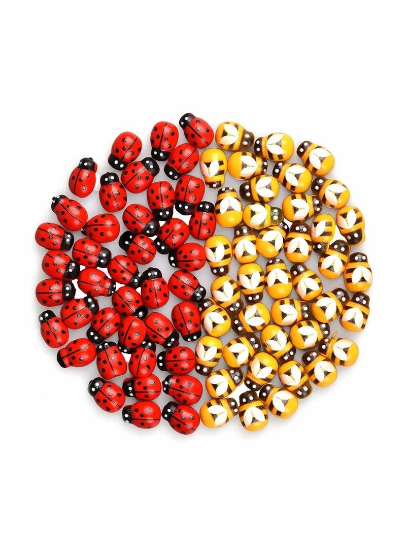 Captaintech Mini Self Adhesive Wooden Ladybug and Bees Stickers - Image 1