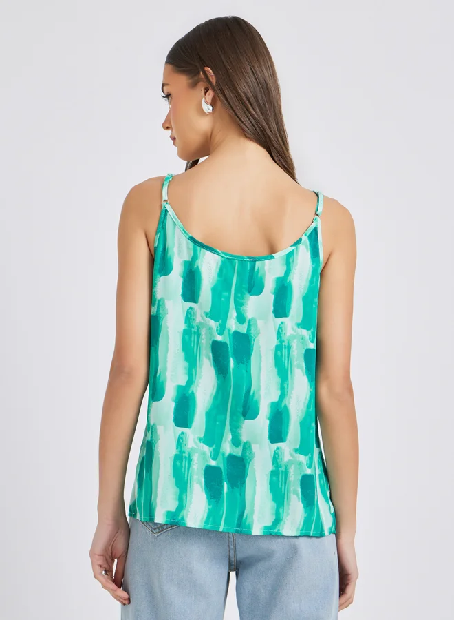 Take Two Printed Strappy Pleated Top