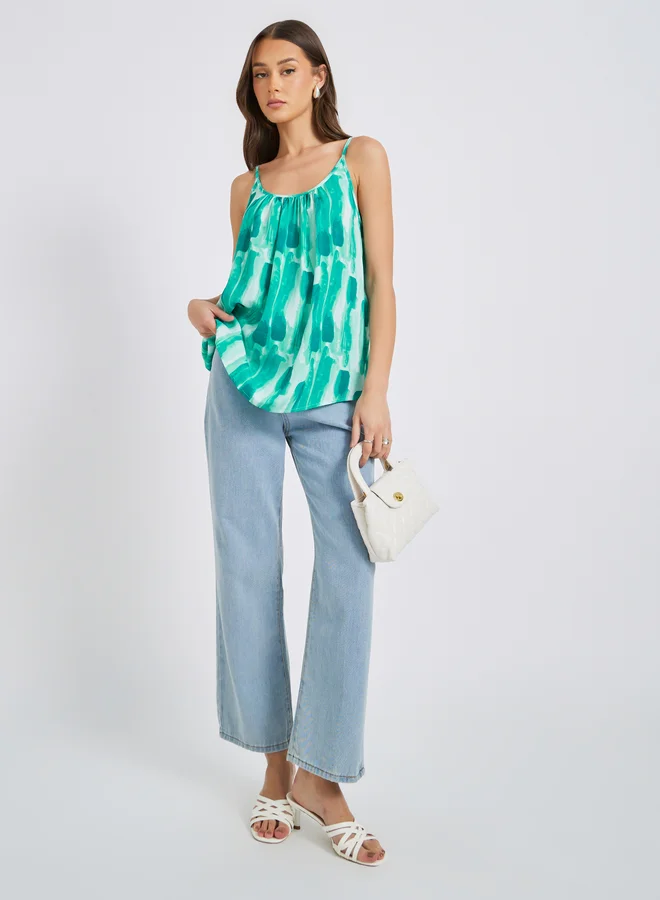 Take Two Printed Strappy Pleated Top