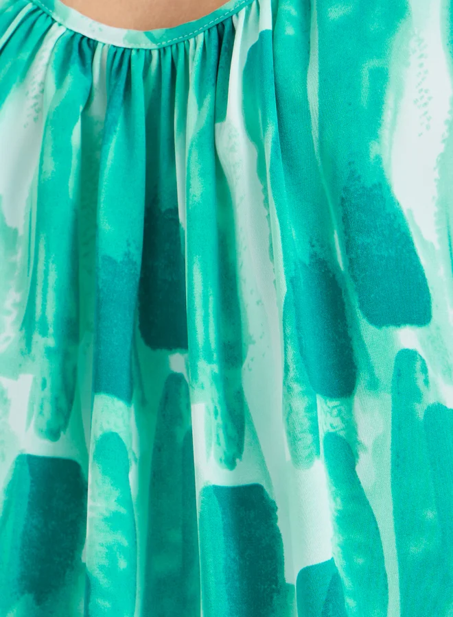 Take Two Printed Strappy Pleated Top