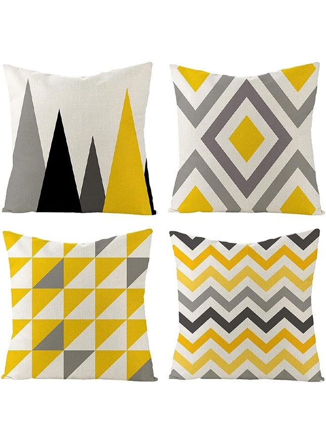 DUNISO 4Pcs Throw Pillow Covers, Decorative Geometric Yellow Grey， Modern Pattern Cotton Polyester Square Pillow Cushion Case for Sofa Bed Home Decor，18 x 18 Inches - Image 1