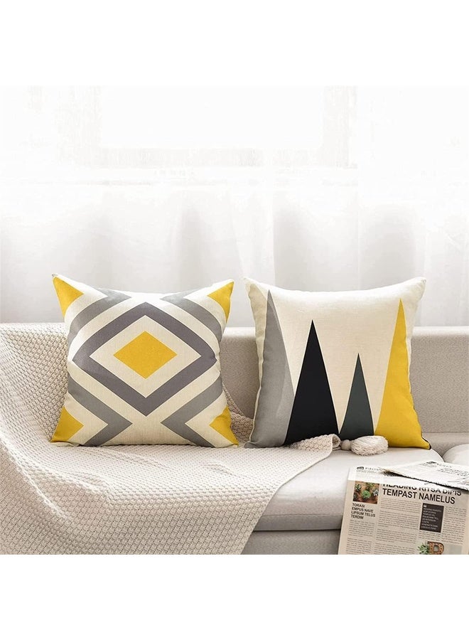 DUNISO 4Pcs Throw Pillow Covers, Decorative Geometric Yellow Grey， Modern Pattern Cotton Polyester Square Pillow Cushion Case for Sofa Bed Home Decor，18 x 18 Inches - Image 4