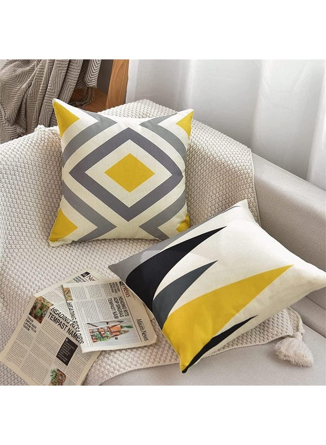 DUNISO 4Pcs Throw Pillow Covers, Decorative Geometric Yellow Grey， Modern Pattern Cotton Polyester Square Pillow Cushion Case for Sofa Bed Home Decor，18 x 18 Inches - Image 2