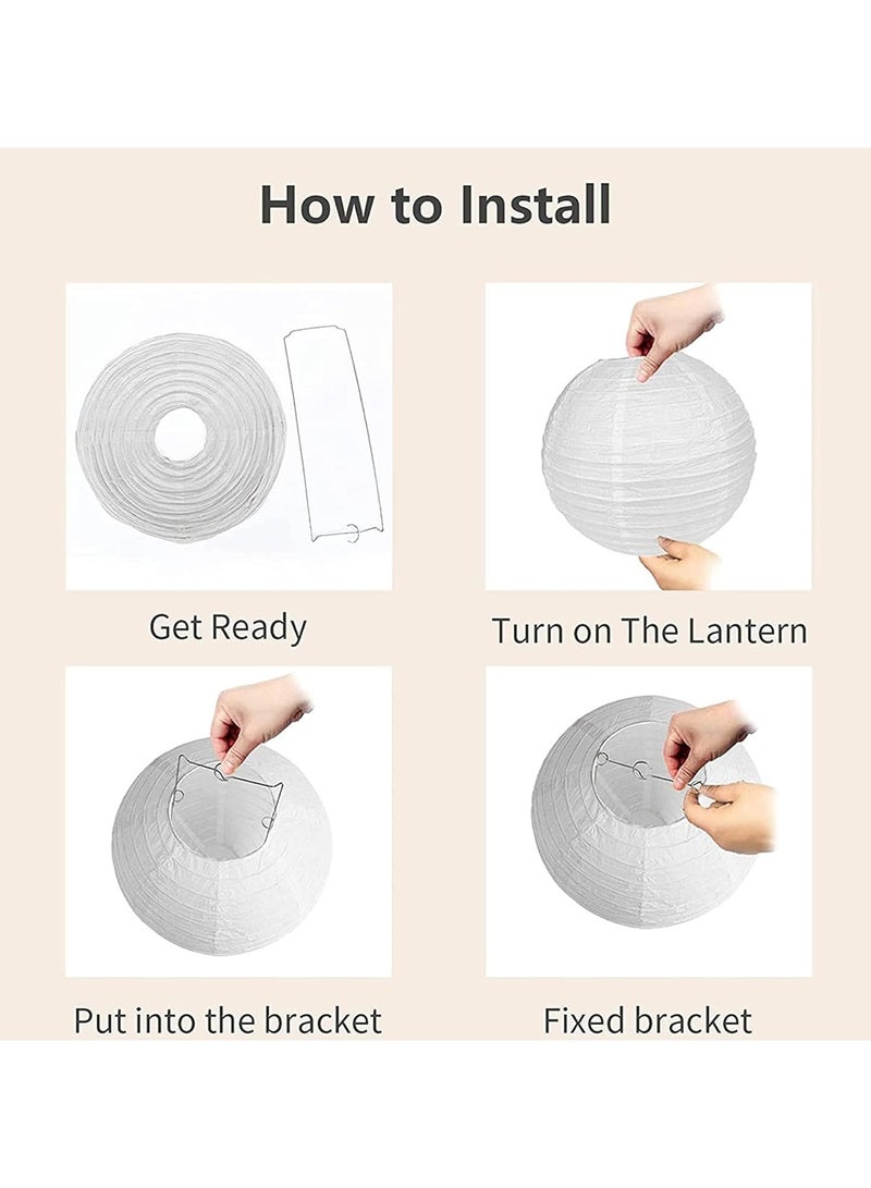 Paper Lanterns, Chinese, Japanese Paper Lanterns, 10Pcs White Decorative Hanging Round Paper Lanterns Lamp for Birthday, Wedding, , Bridal Shower, Home Decor, Party(Size of 4”, 6”, 8”, 10”)