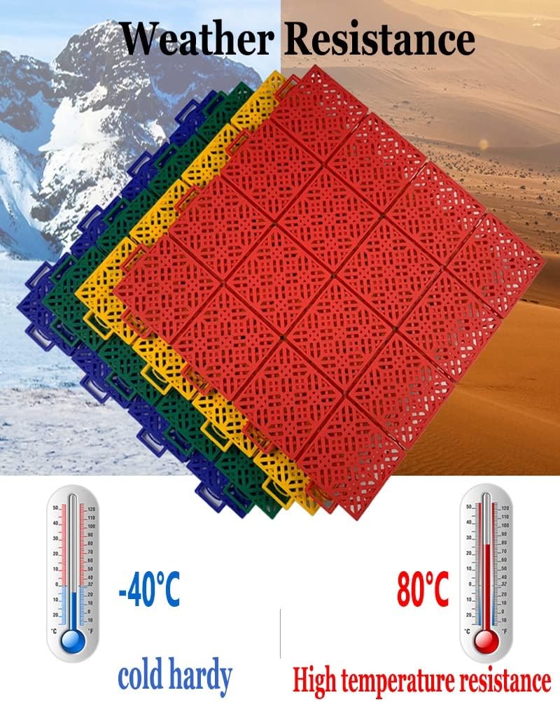 Floor Tiles Basketball Court Pp Modular Interlocking Floor Tiles, Deck Pool Yard Kitchen Basements Gyms Garage Floor Covering Tiles,Red,16PCS - Image 4