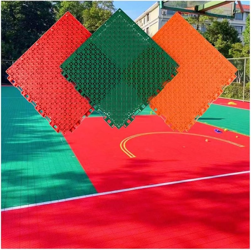 Floor Tiles Basketball Court Pp Modular Interlocking Floor Tiles, Deck Pool Yard Kitchen Basements Gyms Garage Floor Covering Tiles,Red,16PCS - Image 1