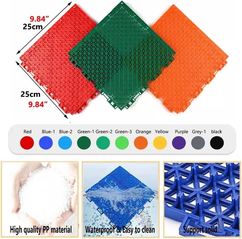 Floor Tiles Basketball Court Pp Modular Interlocking Floor Tiles, Deck Pool Yard Kitchen Basements Gyms Garage Floor Covering Tiles,Red,16PCS - Image 2