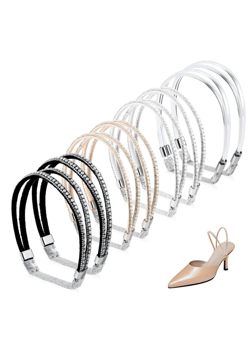 أوزيغالور 4 أزواج من أحزمة الأحذية المرنة ذات الكعب العالي مع أحجار الراين، أحزمة أحذية مضادة للارتخاء للصنادل النسائية. - Image 1
