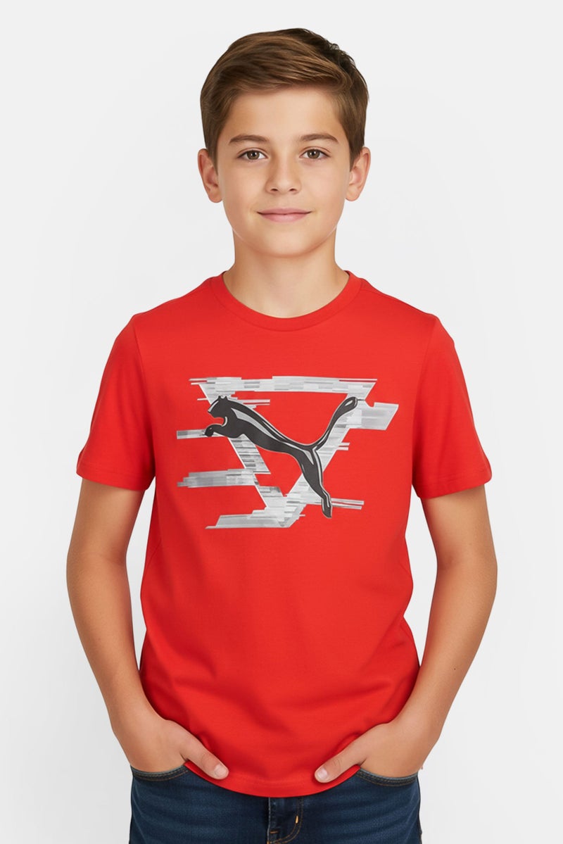 PUMA تي شيرت قصير الأكمام للأطفال الأولاد، ياقة دائرية، خارجي، أحمر - Image 1