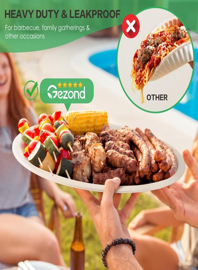Gezond 100% Compostable Oval Paper Plates 12.5 Inch 50 Pack Large Disposable Heavy-duty Eco-friendly Sugarcane Fiber Plates Biodegradable for Party, BBQ and Picnic Whtie - Image 5