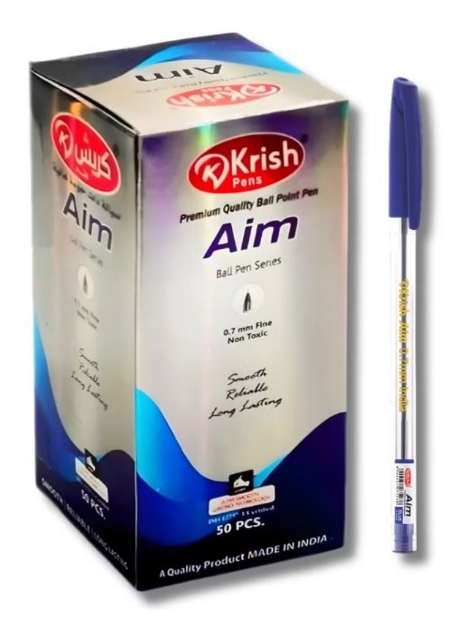 Krish Aim Ball Point Pens 0.7mm Fine Tip Blue Ink – Pack of 50 - Image 1