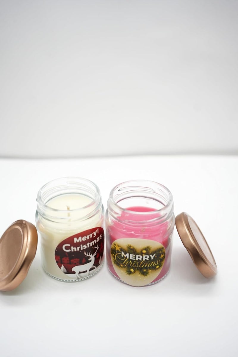 The Essenza Merry Christmas Candle in Glass Jar Festive Decor Gift with Assorted Christmas Stickers Set of 2 - Image 5