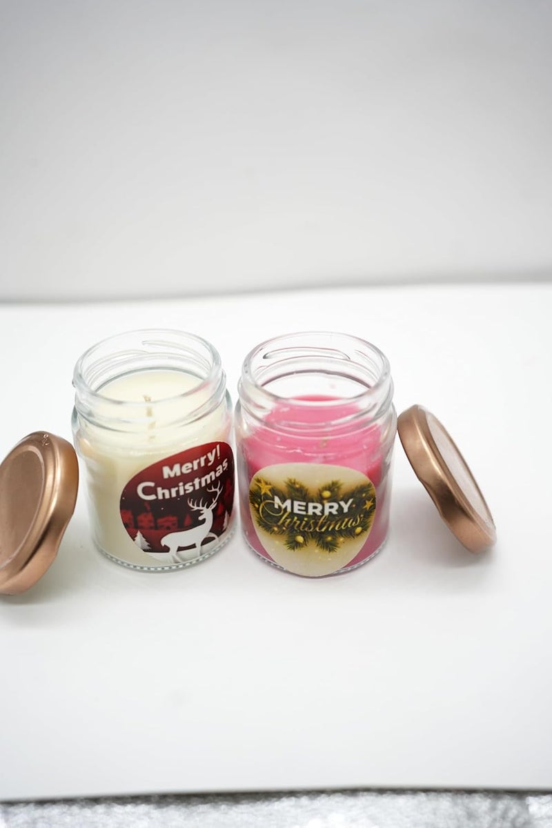 The Essenza Merry Christmas Candle in Glass Jar Festive Decor Gift with Assorted Christmas Stickers Set of 2 - Image 4