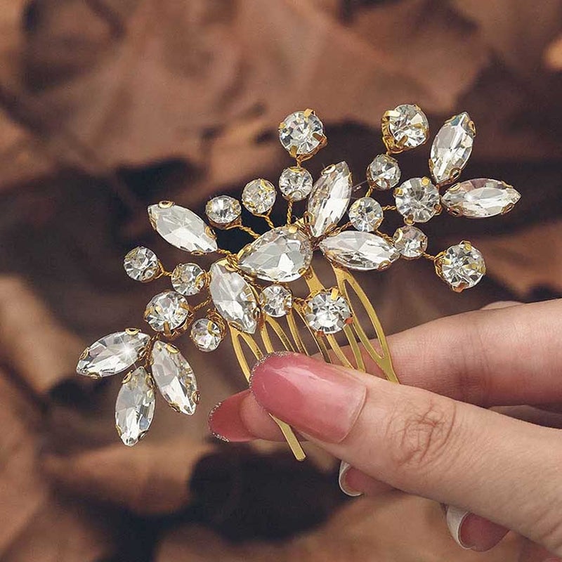 Unicra Bride Wedding Hair Combs Silver Delicate Opal Crystal Bridal Headpieces Rhinestone Hair Accessories for Women and Girls Gold