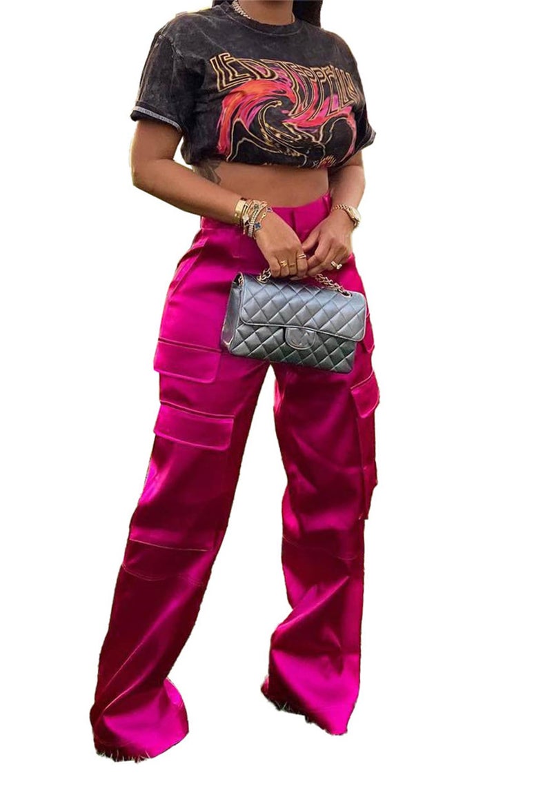 NRTHYE Women's High Waist Casual Stain Cargo Trousers Straight Leg Pants Cargo Trousers - Image 3
