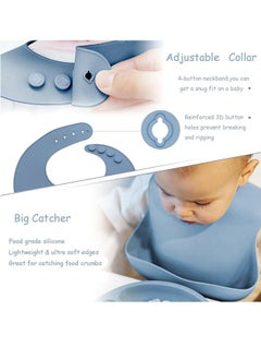 Sharpdo Silicone Baby Tableware Set, 5 Piece Baby Feeding Set with Suction Bowl and Divided Plate, Wooden Spoon and Fork, Toddler  Led Weaning Supplies with Adjustable Soft Silicone Bib  - Image 4