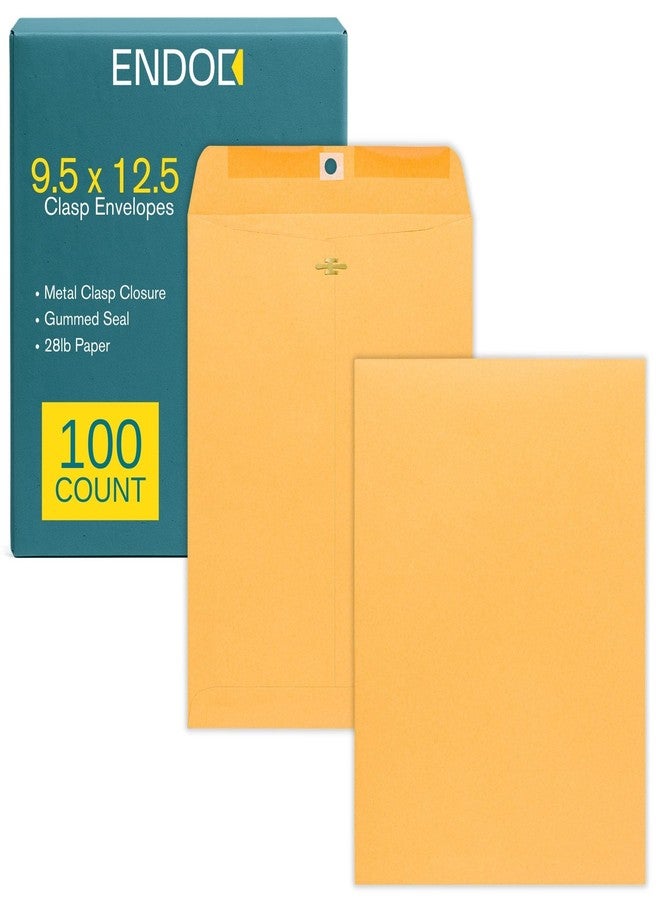 EnDoc 9 1/2 x 12 1/2 Clasp Envelopes - 100 Pack - Brown Kraft Catalog Envelopes Gummed Seal Closure – 28lb Heavyweight Paper 9.5x12.5 inch Envelopes for Home, Office, Business, Legal or School. - Image 1