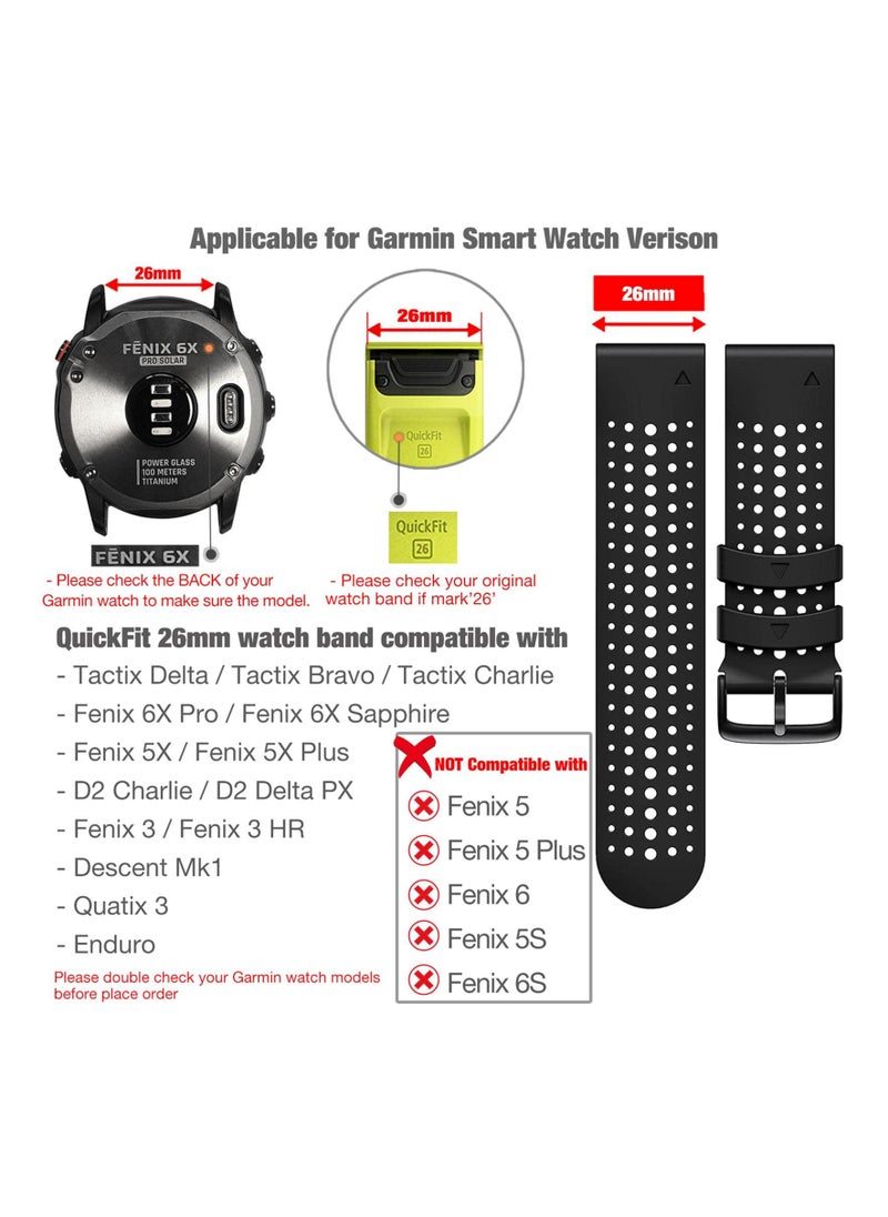 SYOSI - Silicone Watch Band Waterproof Wristband Strap for Fenix 5X Fenix 6X Fenix 7X 26mm Quick Release Fit Soft Sport Breathable for Garmin Fenix 5X Plus Fenix 3 3 HR Enduro Tactix Delta - Image 1
