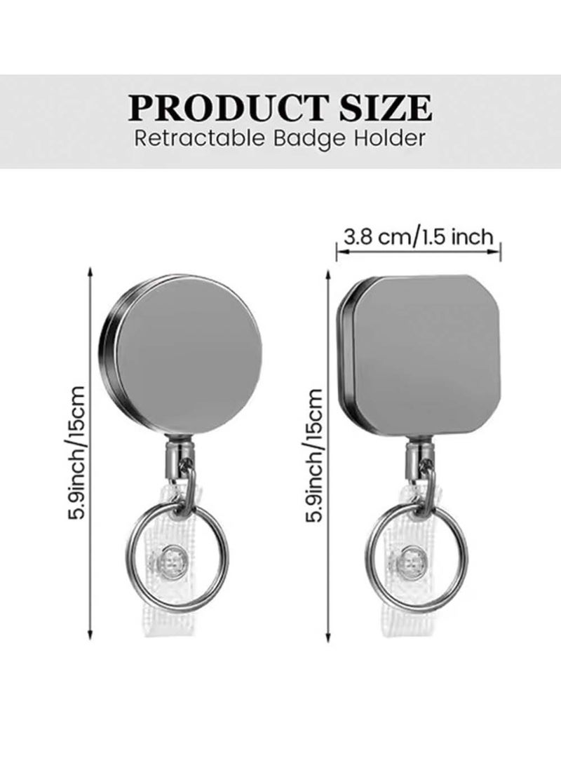 Dougez 2 Pack Heavy Duty Metal Retractable Badge Holder Reel with Belt Clip Key Ring and Waterproof Vertical Clear ID Card Holder + 2 Extra Carabiner Key Chain Rings  - Image 3