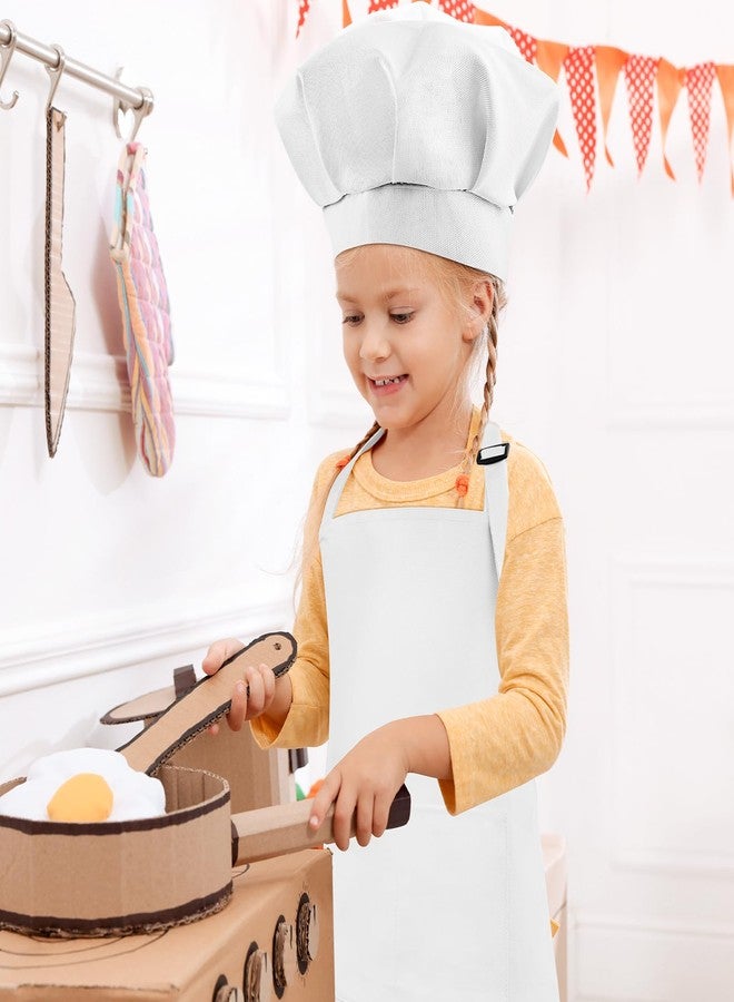 Morcheiong Kids Chef Hat and Apron Set, Adjustable White Children's Painting Apron and Chef Hat with 2 Large Pocket for Kids Cooking Painting Baking Activity - Image 5