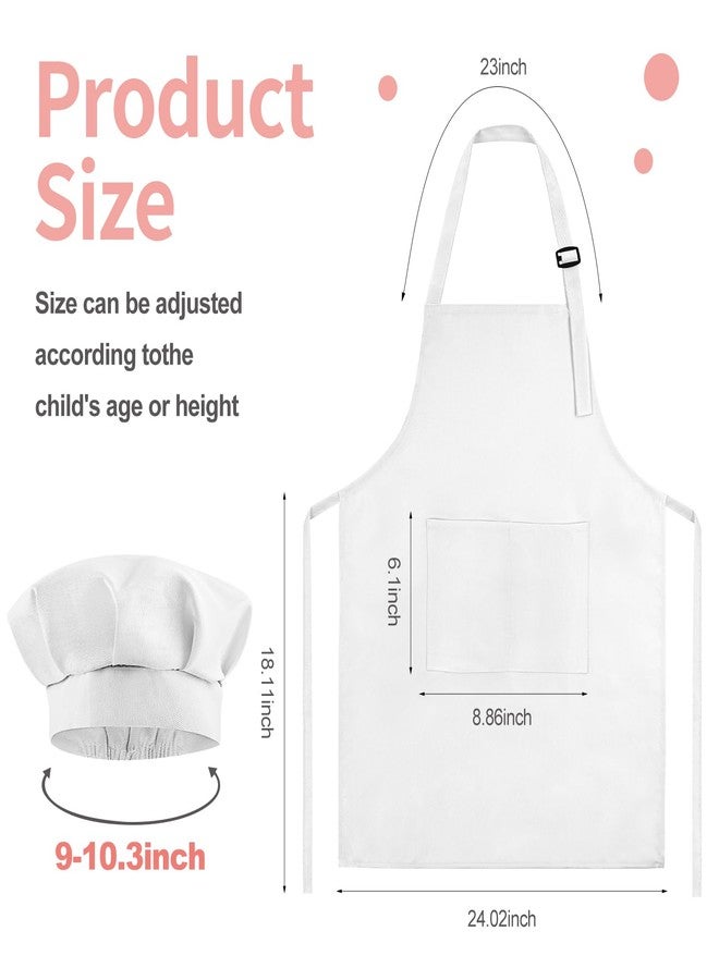 Morcheiong Kids Chef Hat and Apron Set, Adjustable White Children's Painting Apron and Chef Hat with 2 Large Pocket for Kids Cooking Painting Baking Activity - Image 2