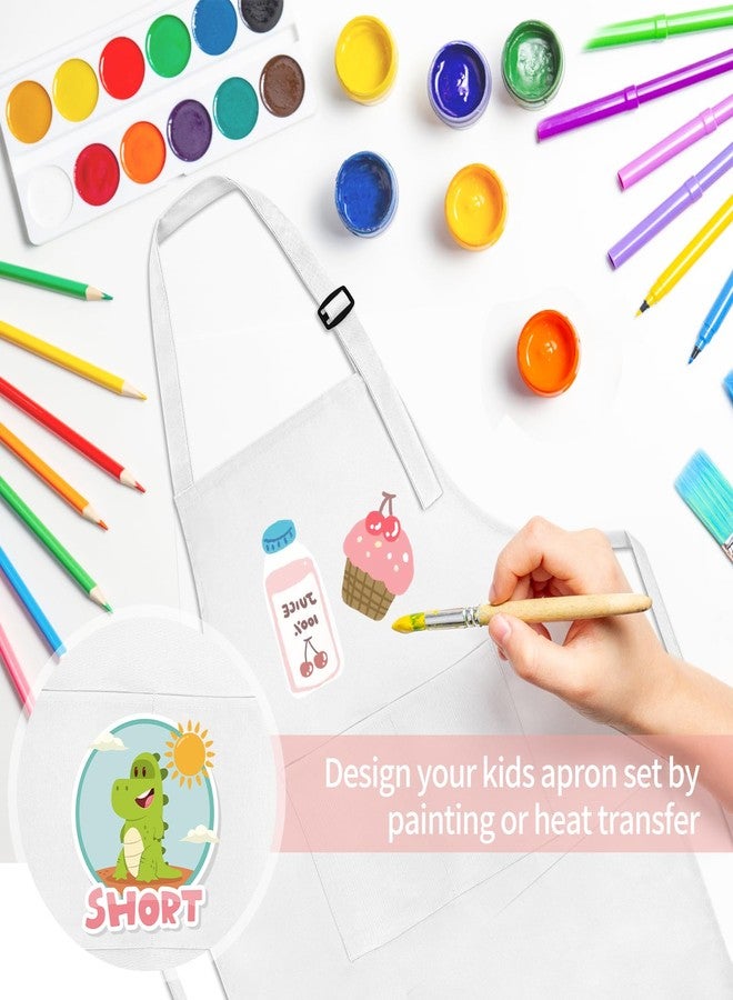 Morcheiong Kids Chef Hat and Apron Set, Adjustable White Children's Painting Apron and Chef Hat with 2 Large Pocket for Kids Cooking Painting Baking Activity - Image 4