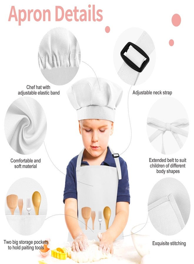 Morcheiong Kids Chef Hat and Apron Set, Adjustable White Children's Painting Apron and Chef Hat with 2 Large Pocket for Kids Cooking Painting Baking Activity - Image 3