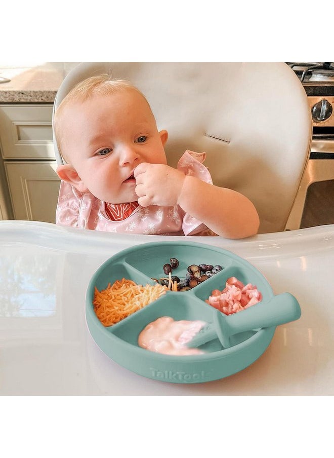TalkTools TalkTools ITSY Silicone Suction Plates - Silicon Plate For Toddlers - Baby First Food, Divided Design, Self-Feeding Suction Plate (Sage)  - Image 4