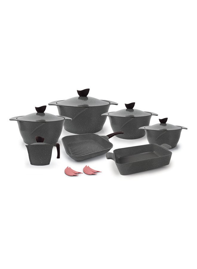 16Pieces Flower Granite Cookware Set Pot 18 - 20 - 24 - 28 - Grill 28 - Labneh 16 - Casserole 31 - 4 pot holder -Grey - pzsku/Z27064D364533CA1C11C6Z/45/_/1709828319/d9fb2d5b-8e56-4bfd-af65-3f6b33af245b