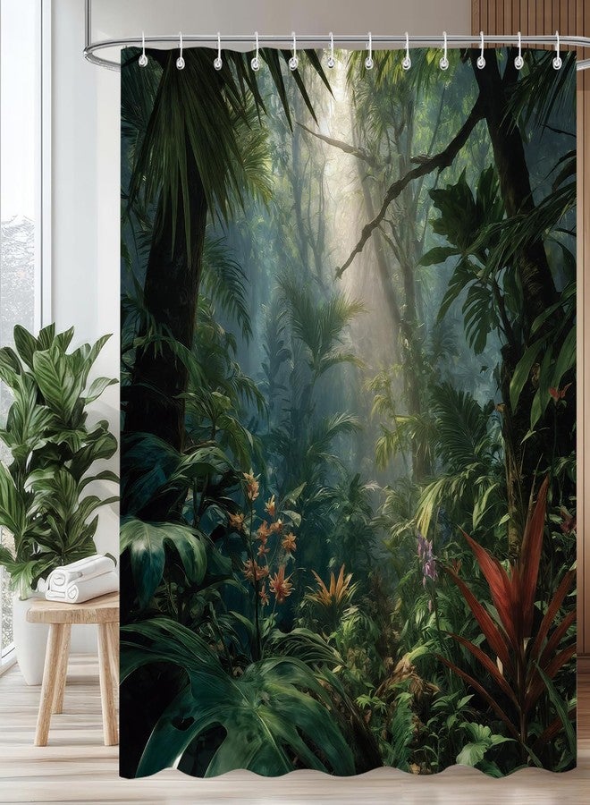 iTapnoom Green Forest Shower Curtain Waterproof Polyester 72 x 72 Inches with Hooks, Tropical Rainforest Bathroom Decor - Image 3