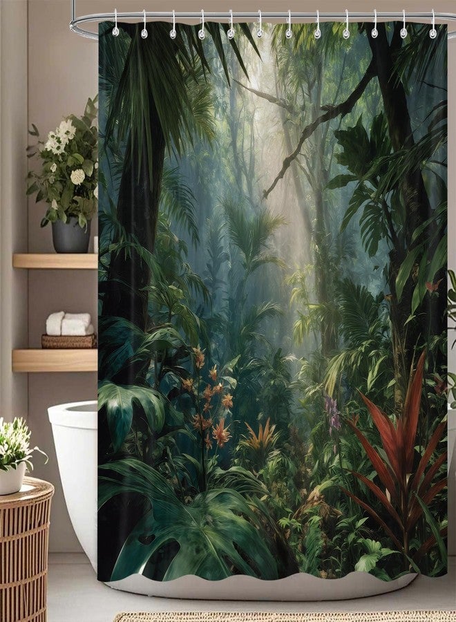iTapnoom Green Forest Shower Curtain Waterproof Polyester 72 x 72 Inches with Hooks, Tropical Rainforest Bathroom Decor - Image 2