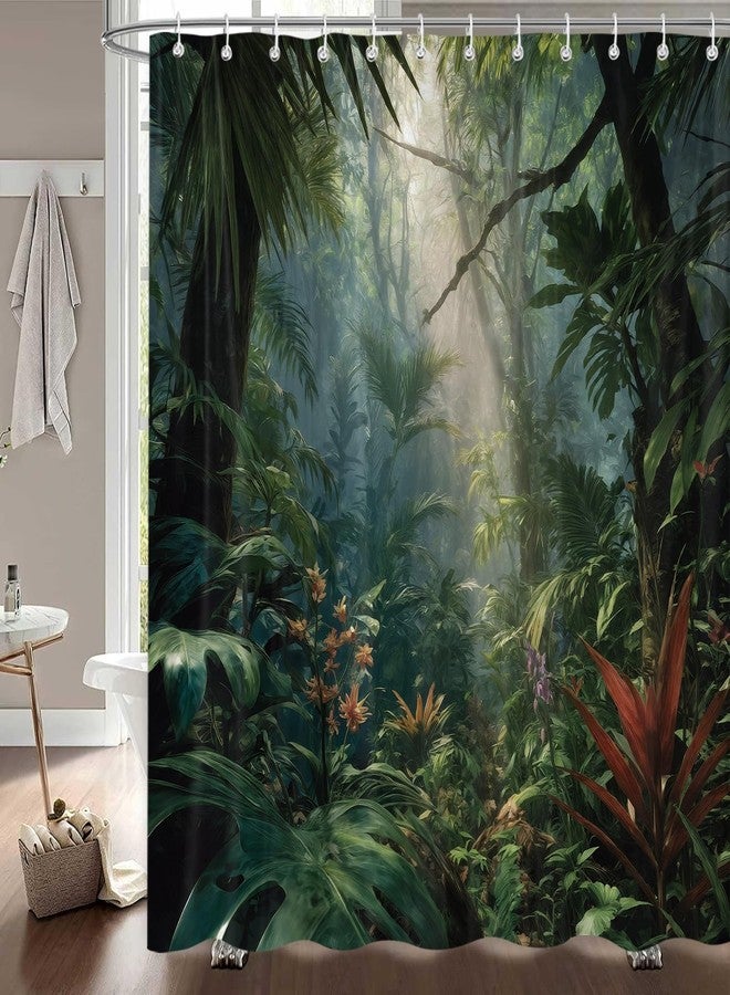 iTapnoom Green Forest Shower Curtain Waterproof Polyester 72 x 72 Inches with Hooks, Tropical Rainforest Bathroom Decor - Image 4