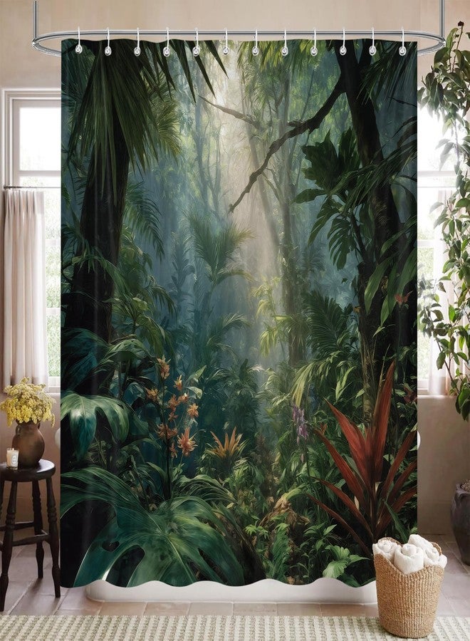 iTapnoom Green Forest Shower Curtain Waterproof Polyester 72 x 72 Inches with Hooks, Tropical Rainforest Bathroom Decor - Image 1